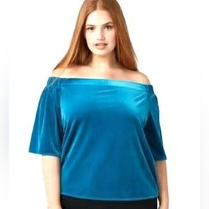 Lane Bryant‎ pre loved off the shoulder velvet blouse top shirt teal size 26/26